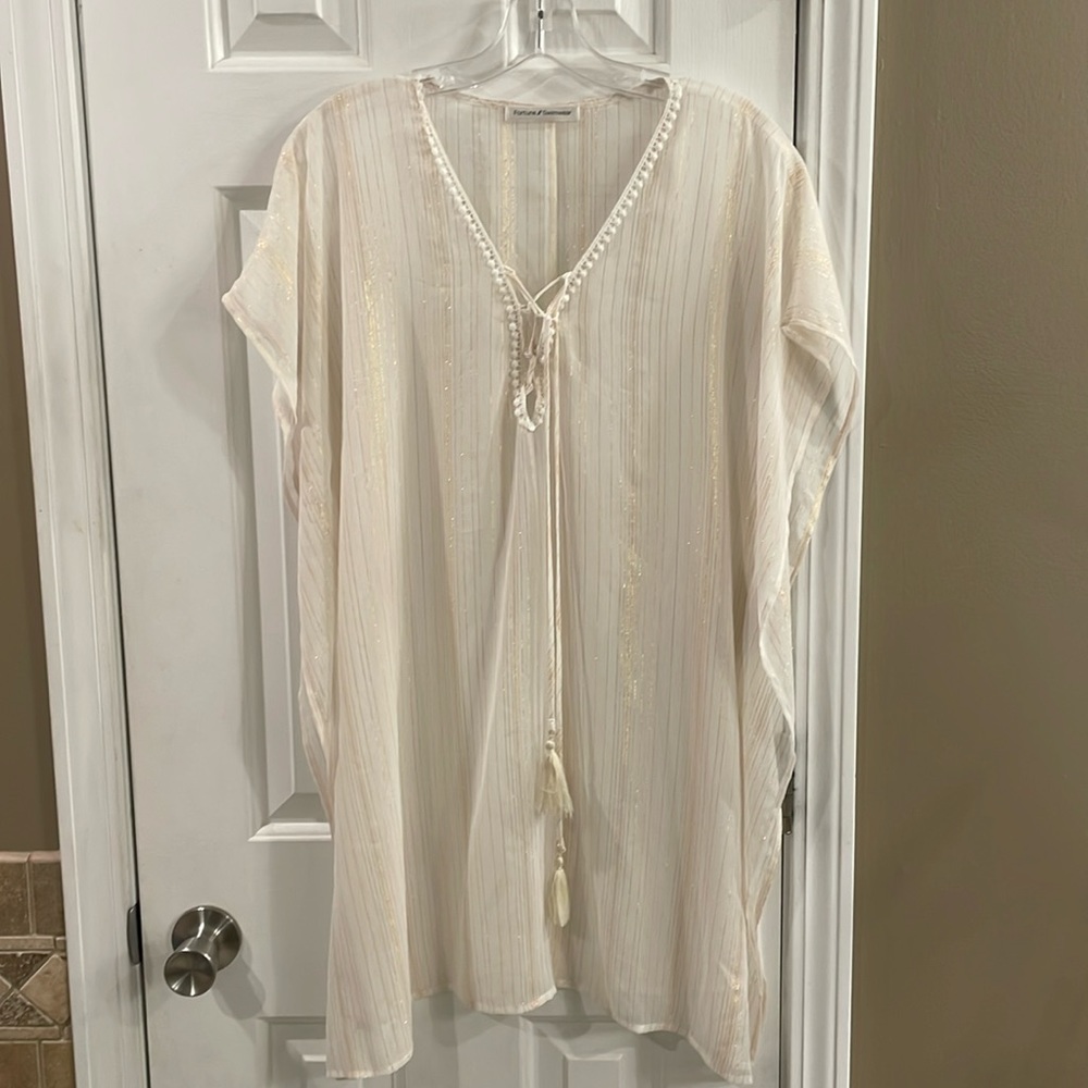 Fortune Swimwear Leanora Trimmed Swim Cover Up Metallic Gold - OS One Size